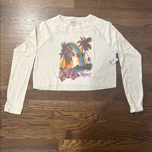 Roxy Off-White Long Sleeve Tee with Tropical Graphic